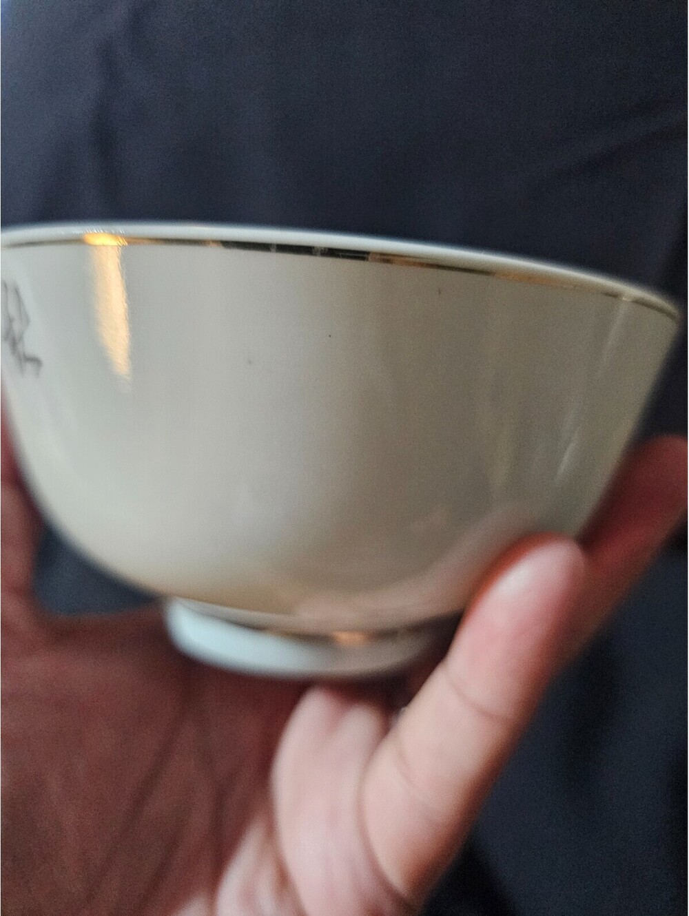 Vintage Porcelain Rice Soup Bowl White With Gold Trim 2.5" China Leaves Nature - Picture 6 of 10